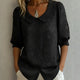 Women's Floral Embroidered Blouse — Collared Button-Front Three-Quarter Sleeve Blouse