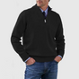 Men's half-zip mock neck sweater with long sleeves and ribbed trims