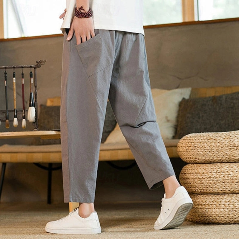 Men's relaxed tapered ankle trousers with drawstring waist and side pockets