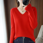 Women's long-sleeve V-neck sweater with ribbed trim
