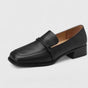 Women's square-toe slip-on loafer with low block heel and vamp strap detail