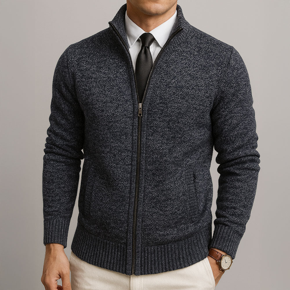 Men's textured zip sweater with mock neck, ribbed trims and front pockets