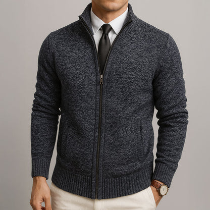 Men's textured zip sweater with mock neck, ribbed trims and front pockets