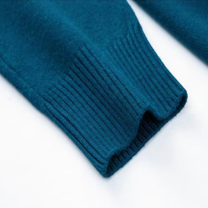 Unisex plain knit mock neck sweater with ribbed collar and cuffs