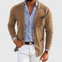 Men's solid blazer with notched lapels, long sleeves, buttons and front pockets