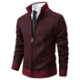 Men's geometric jacquard zip cardigan with mock neck and ribbed trims