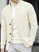 Men's ribbed knit cardigan with wide collar, long sleeves and button front