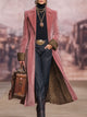 Women's long coat with lapel collar and leopard print lining
