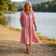 Women's Ruched 3/4-Sleeve Midi Dress — Lightweight Breathable Pocket Summer Dress