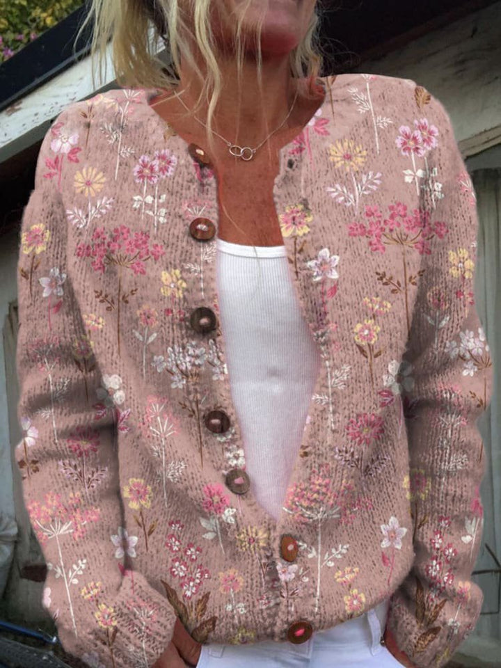 Women's floral cardigan with long sleeves and front buttons