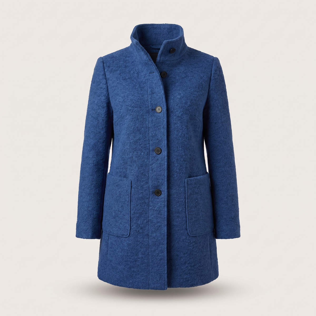 Women's longline trench coat with stand collar, button front and patch pockets