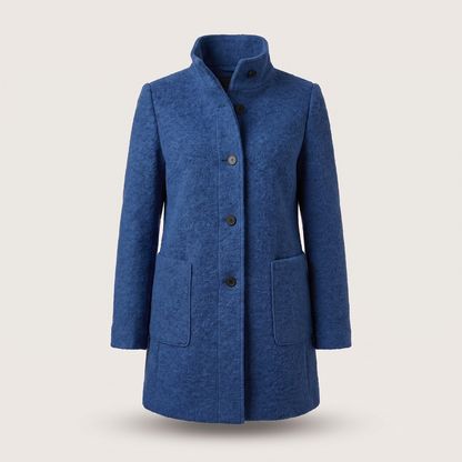 Women's longline trench coat with stand collar, button front and patch pockets