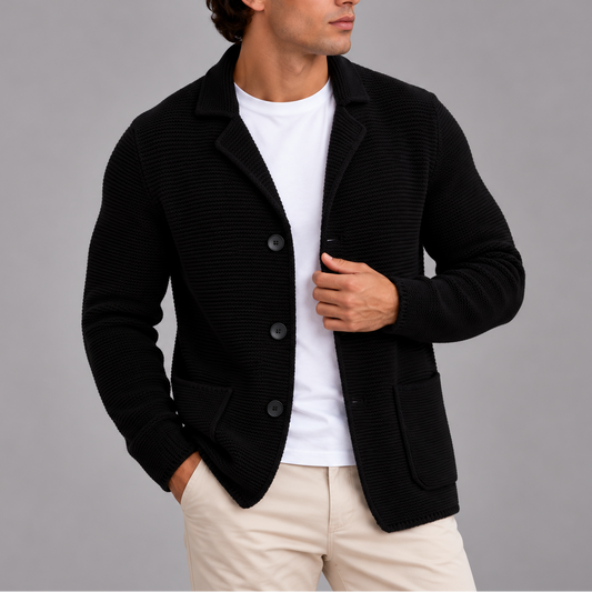 Cardigan blazer en maille homme à boutonnage devant et manches longues