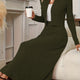 Women's ribbed cardigan and maxi skirt set with button front