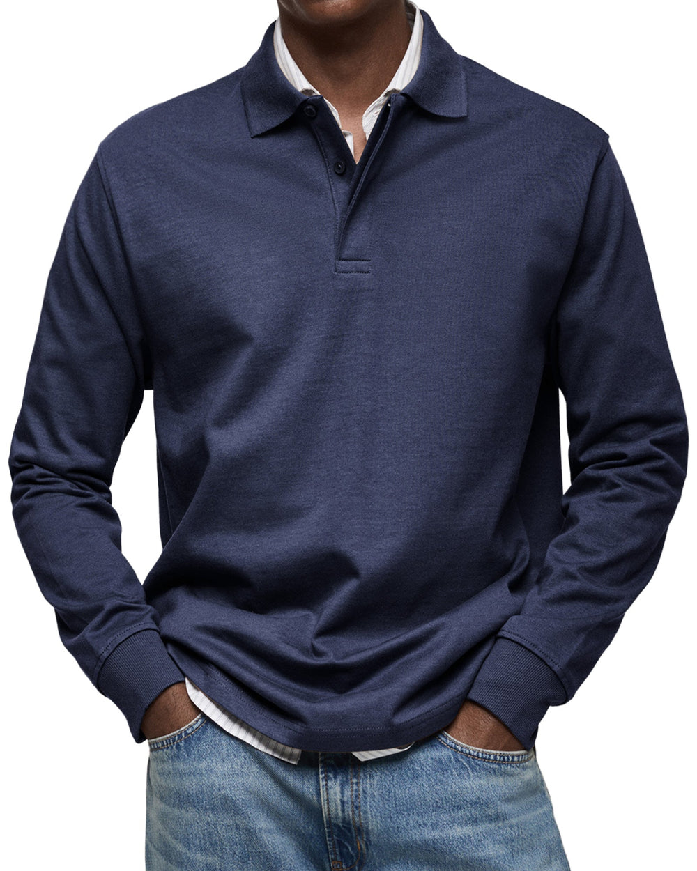 Men's long sleeve polo sweater with collar and button placket