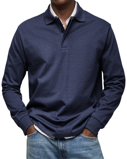 Men's long sleeve polo sweater with collar and button placket