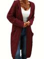 Women's longline textured open cardigan with long sleeves and side pockets