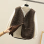 Women's textured sleeveless vest with button front and large patch pockets