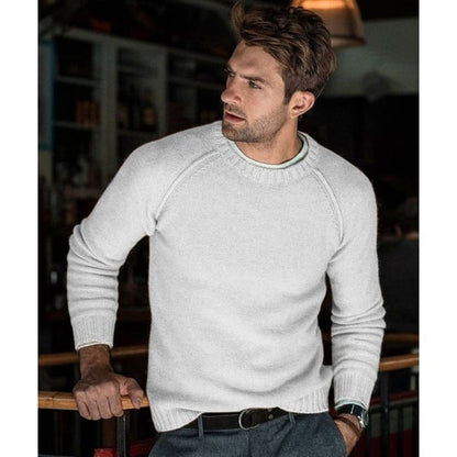 Men's long-sleeve crew neck knit sweater with ribbed trims
