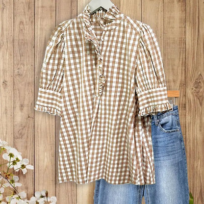 Paloma - Gingham Ruffle Blouse
