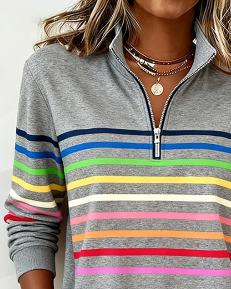 Women's multicolour striped half-zip sweatshirt with mock neckline