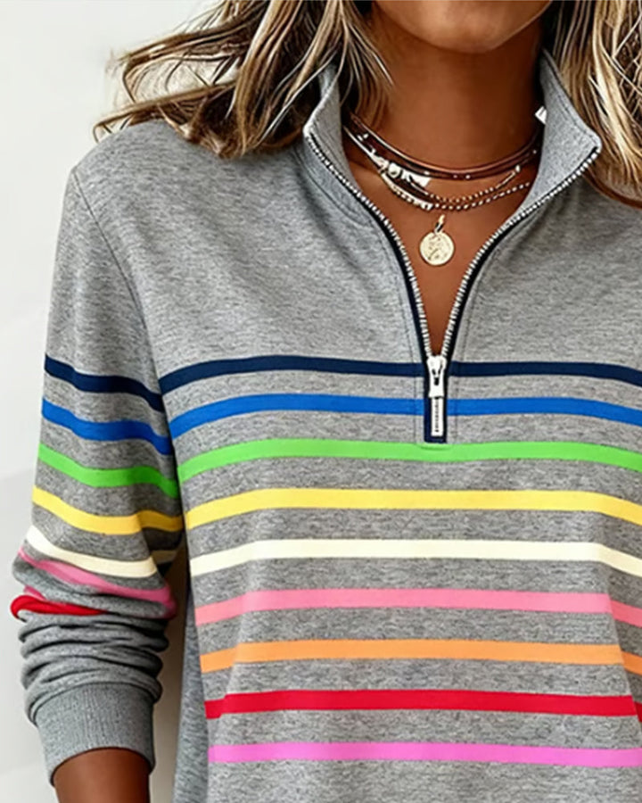 Women's multicolour striped half-zip sweatshirt with mock neckline