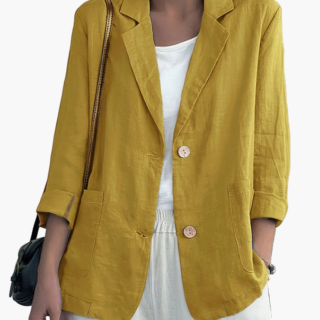 Women's casual blazer with notched lapels and patch pockets