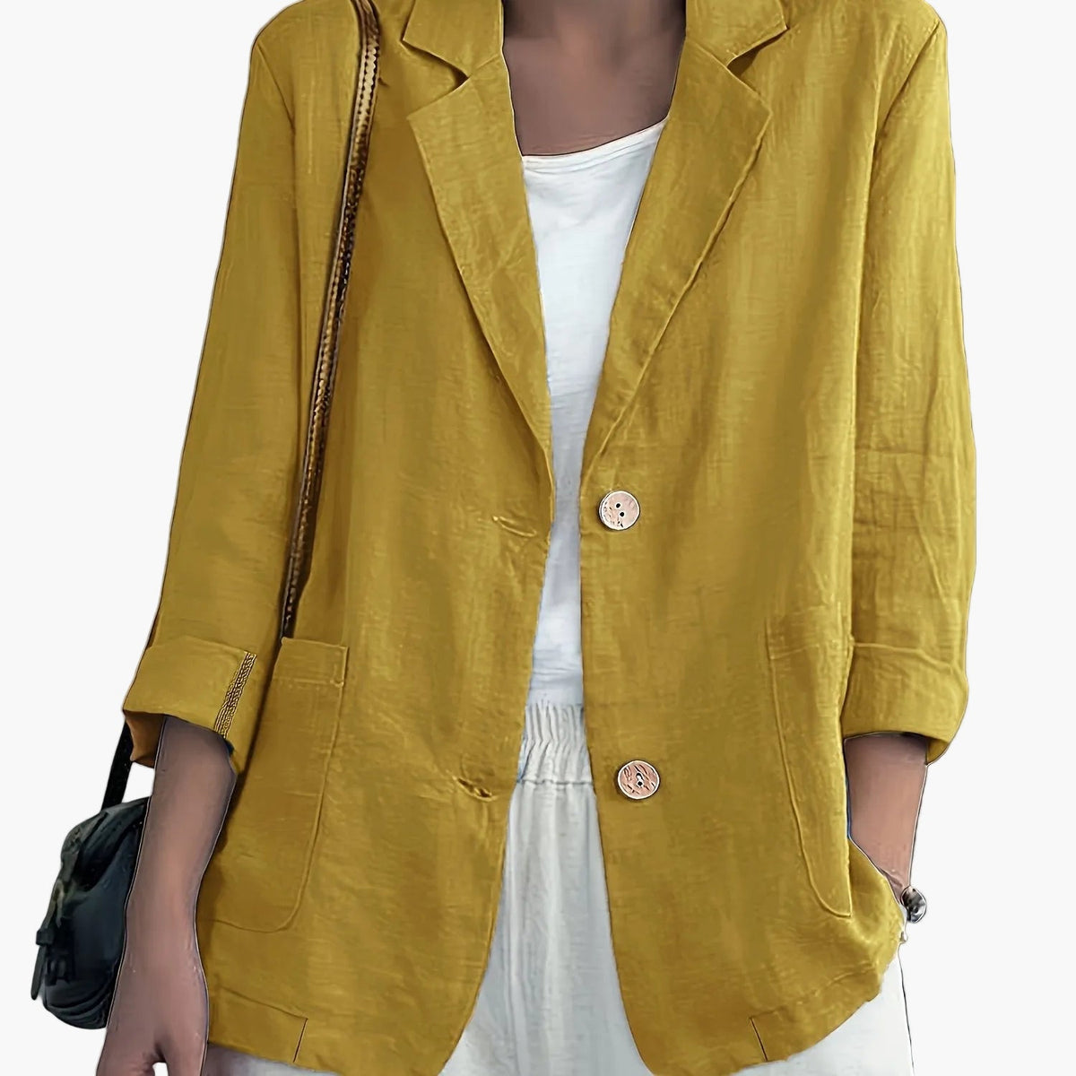 Women's casual blazer with notched lapels and patch pockets