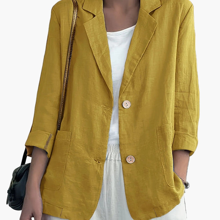 Women's casual blazer with notched lapels and patch pockets