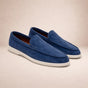 Men's slip-on moc toe loafers with stitched trim and light soles