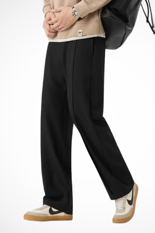 Men's wide-leg tailored trousers with front pleats and straight hems
