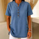 Women's Lightweight Denim Tunic — V-Neck Short-Sleeve Button Top
