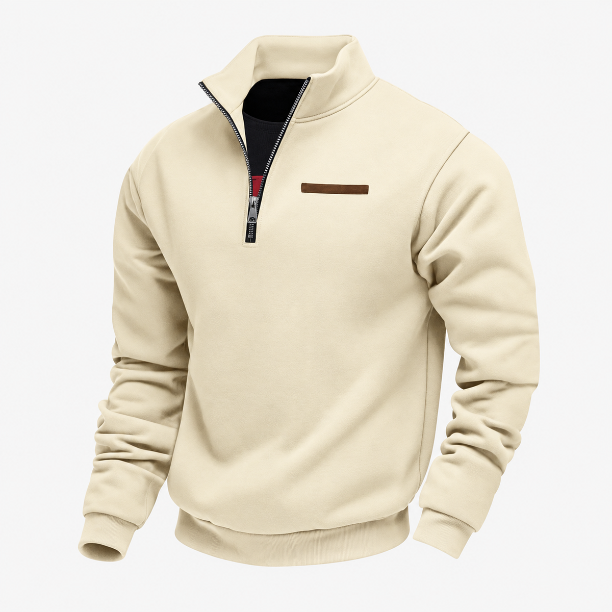 Men's quarter-zip sweater with mock neck and long sleeves
