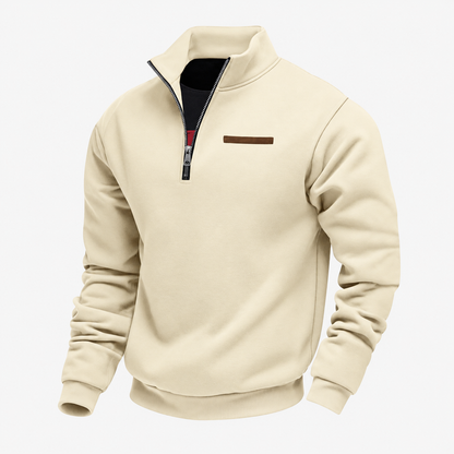 Men's quarter-zip sweater with mock neck and long sleeves