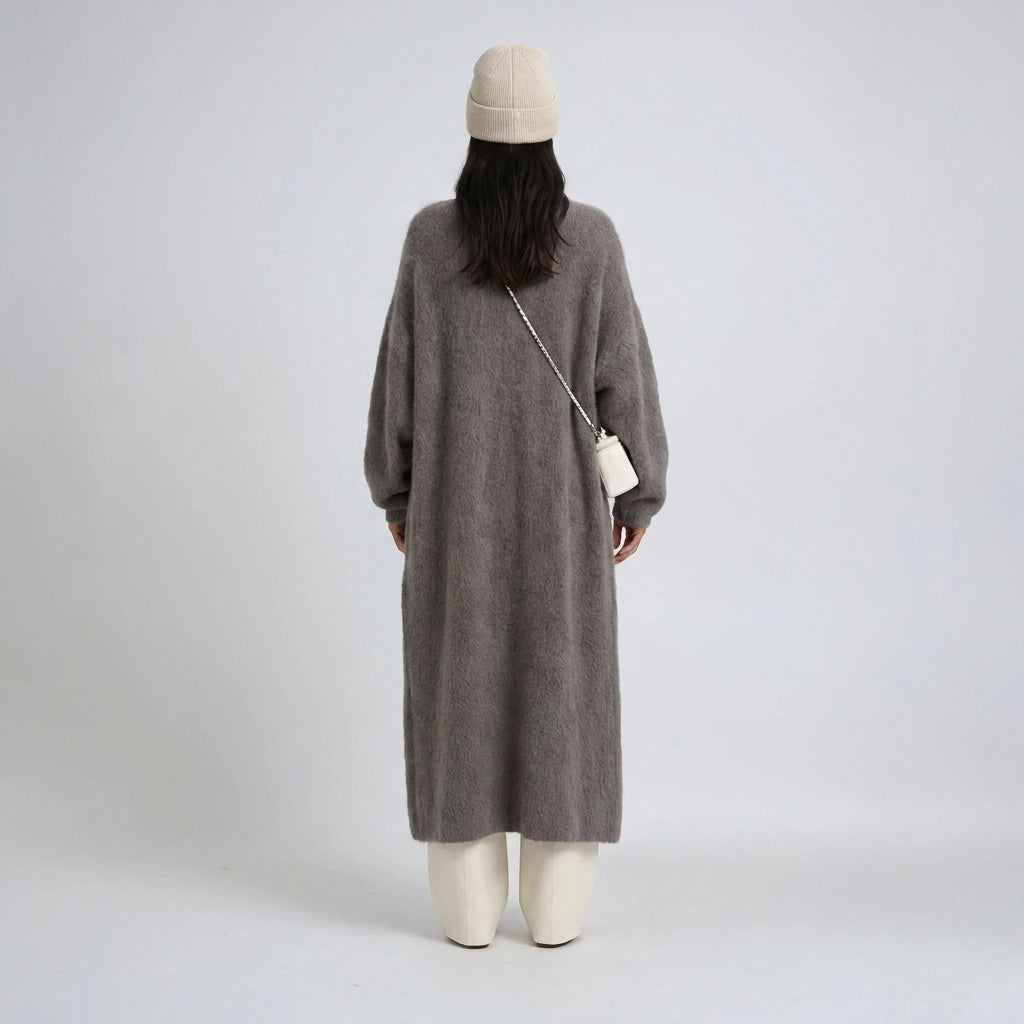 Women's longline open front knit cardigan with long sleeves