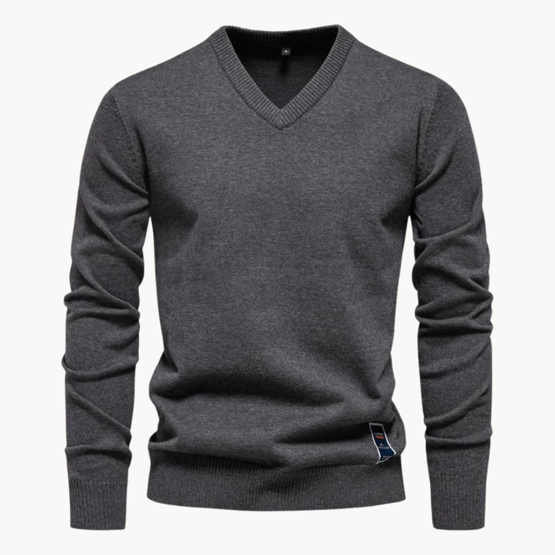 Men's long-sleeve V-neck sweater with ribbed trim