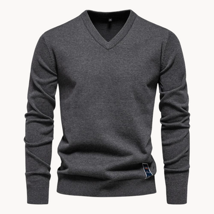 Men's long-sleeve V-neck sweater with ribbed trim