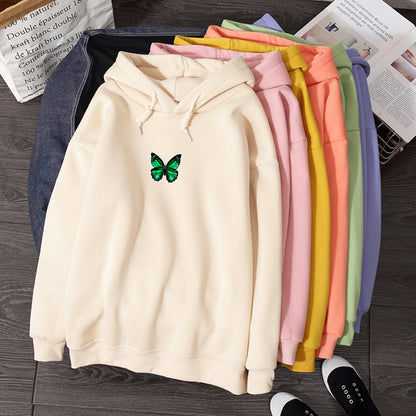 Women's hooded sweatshirt with butterfly chest print