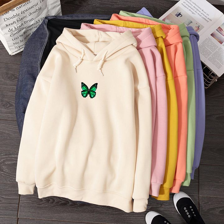 Women's hooded sweatshirt with butterfly chest print