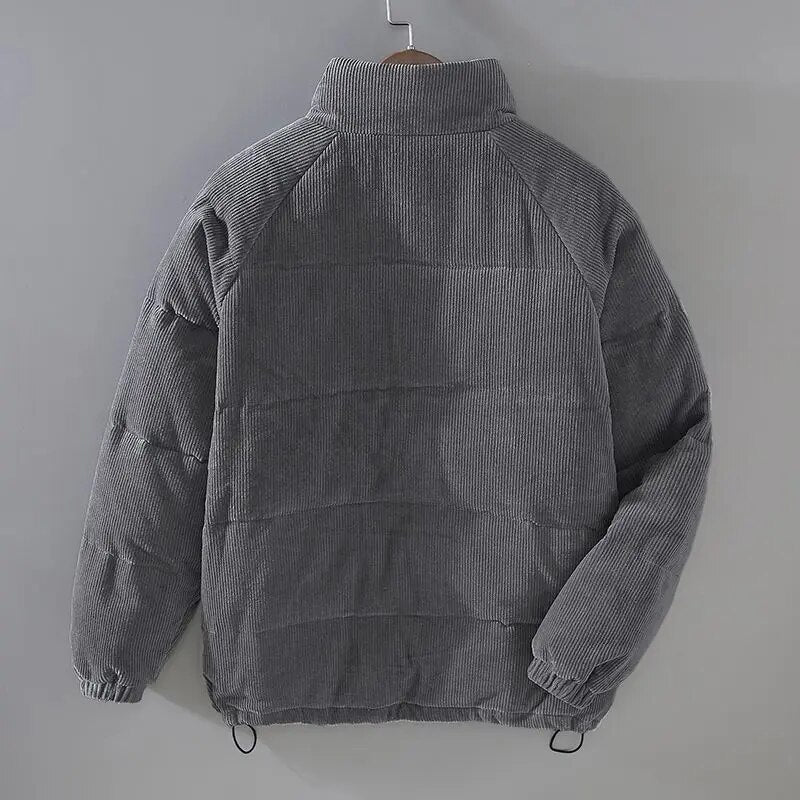 Men's textured padded jacket with stand collar and zip front