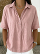 Women's button-up collar shirt in khaki with short sleeves