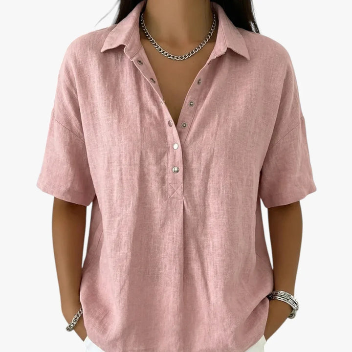 Women's oversized shirt blouse with classic collar and short sleeves