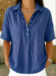 Women's button-up collar shirt in khaki with short sleeves