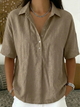 Women's button-up collar shirt in khaki with short sleeves