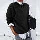 Women's crew neck knit sweater with long sleeves and ribbed trims