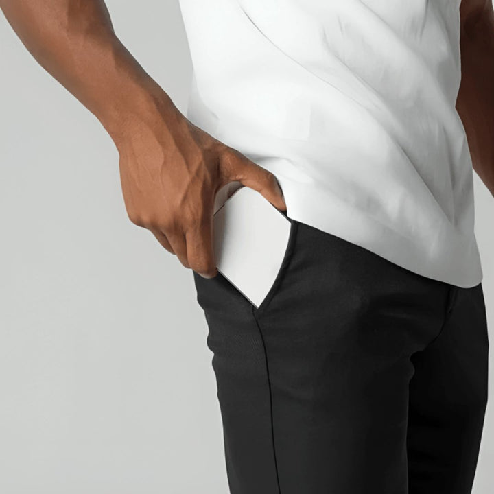 Men's slim chino trousers with cropped legs and front pockets