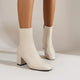 Women's glossy ankle boots with square toe and block heel