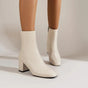 Women's glossy ankle boots with square toe and block heel