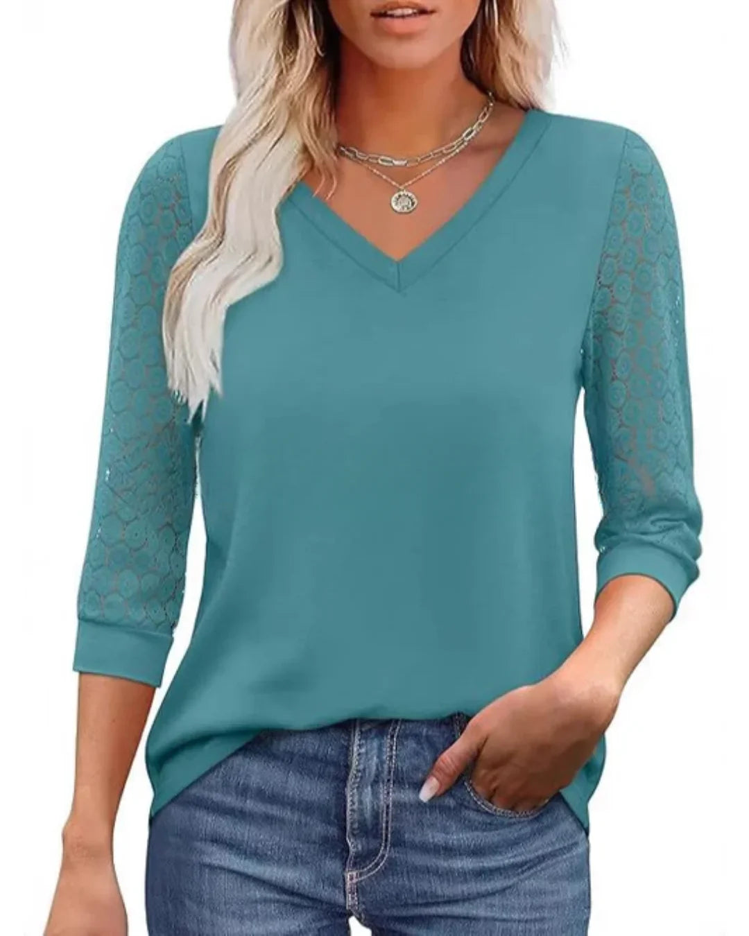 Linnea - Lace Sleeve V-Neck Blouse