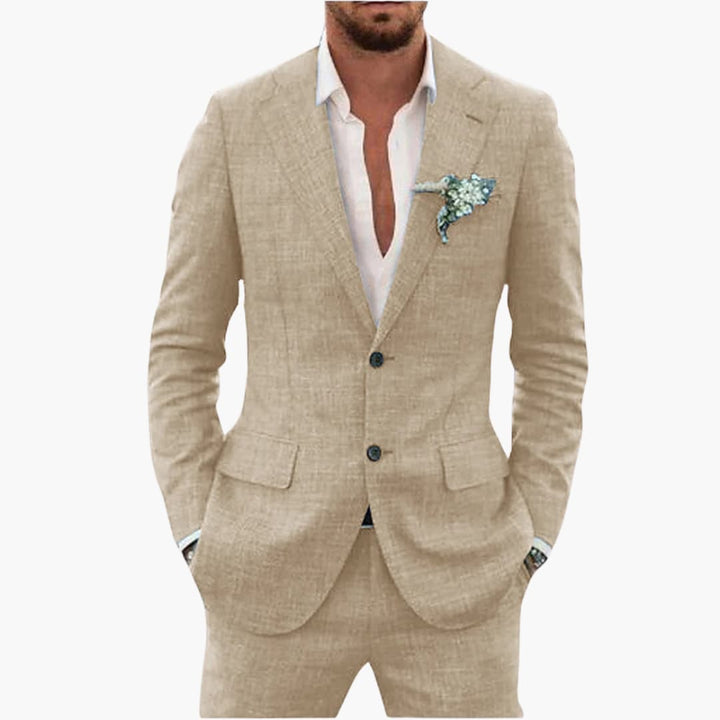 Men's Linen Suit Set – Two-Piece Button Blazer & Trousers Summer Holiday Suit 16